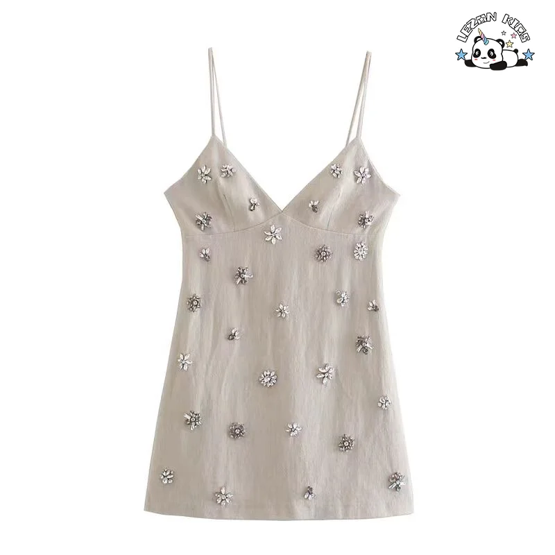 LEZONKIDS - Factory Direct Price Gorgeous Spaghetti Strap Flower Rhinestone Latest Children Dress Designs Frock Design